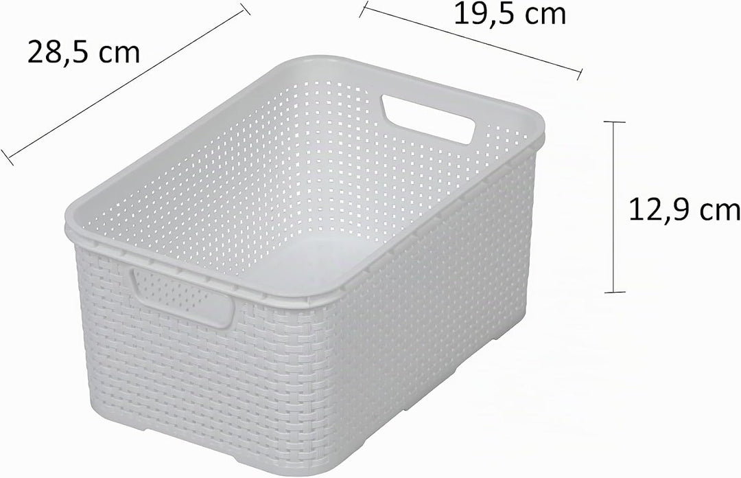BranQ - Home essential Korb in Rattan Design 3er Set Grösse S 7l, BPA-frei Kunststoff PP, Weiss, 28,