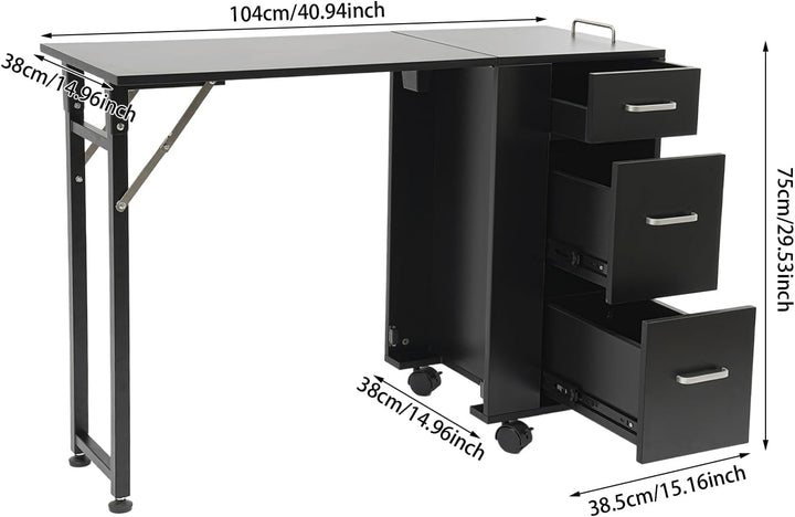 C-Juzarl Faltbar Mobile Rolling Maniküre Tisch mit 3 Schubladen, Make-up-Koffer, Kosmetikkoffer, Wer