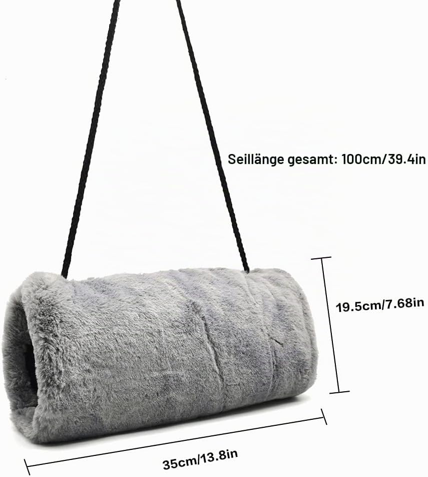 Handmuff Kunstpelz Muff für Warme Hände mit Tasche Riemen Grau Muff Handwärmer Damen Herren Kinder 1