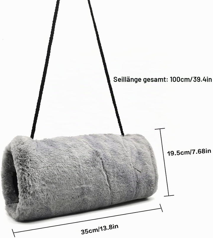 Handmuff Kunstpelz Muff für Warme Hände mit Tasche Riemen Grau Muff Handwärmer Damen Herren Kinder 1