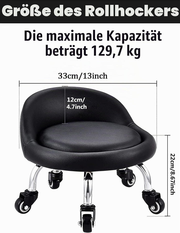 EBANKU Kleine Niedrig Rollhocker, Rollhocker Drehhocker Arbeitshocker, Rückenlehne 360° Rollhocker N