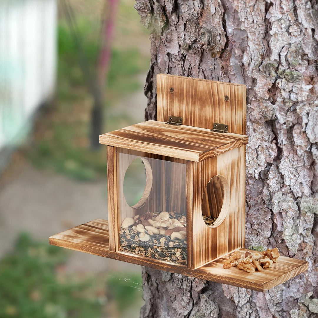 Relaxdays Eichhörnchen Futterhaus, Holz, 2 Eingänge &amp; Sitzplattformen, zum Aufhängen, Eichhörnchenfu