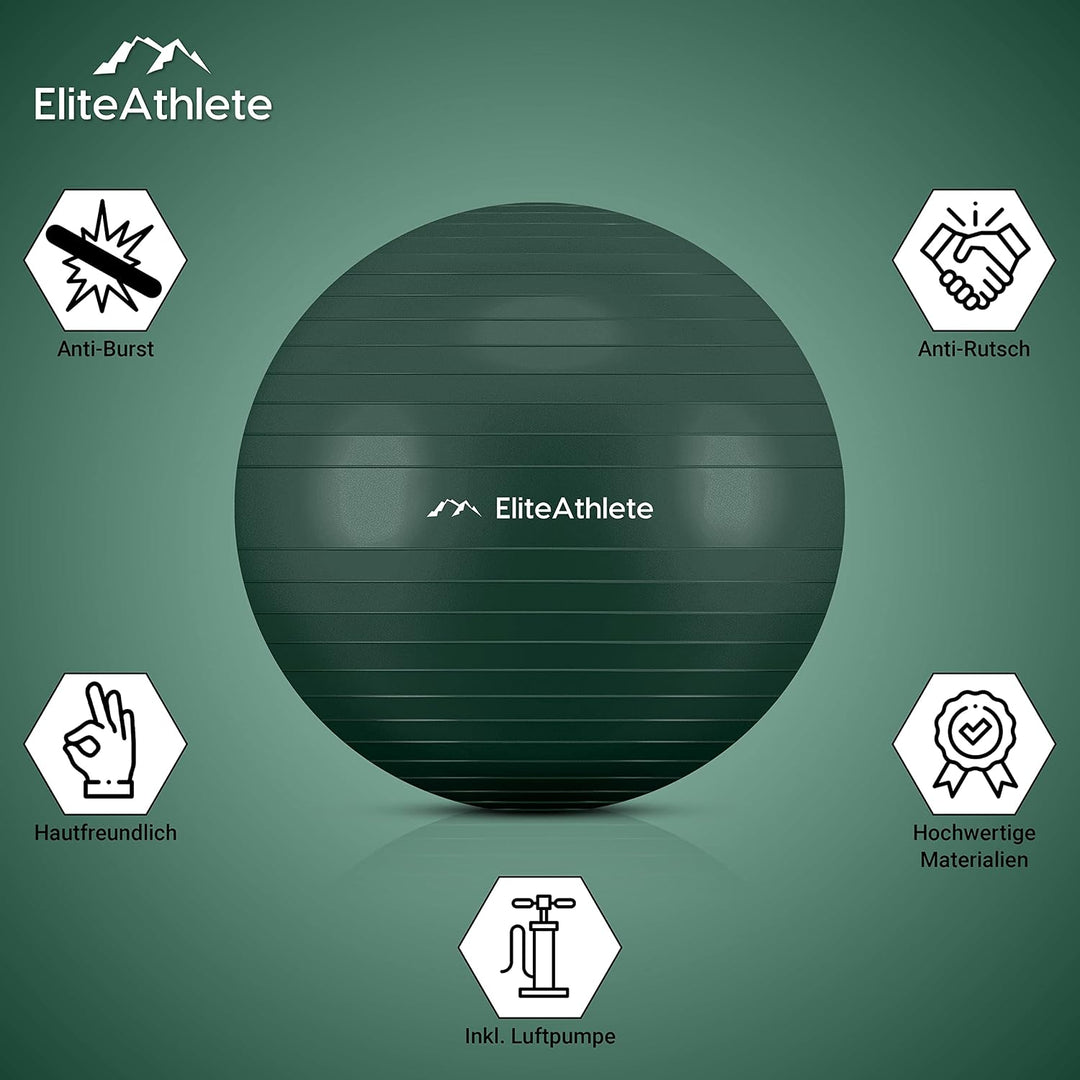 EliteAthlete Gymnastikball Sitzball Büro ergonomisch mit Anti Burst System - Fitness Pilates Schwang