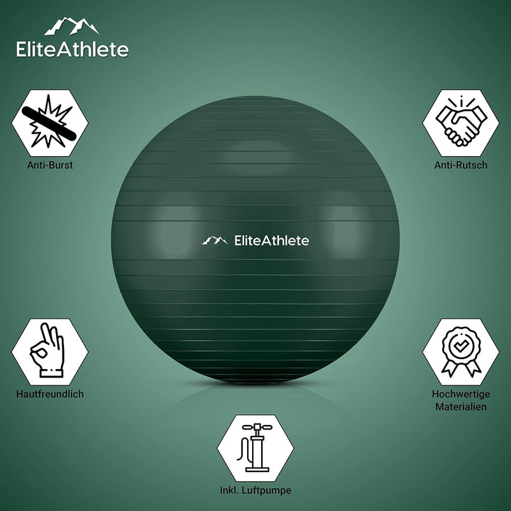 EliteAthlete Gymnastikball Sitzball Büro ergonomisch mit Anti Burst System - Fitness Pilates Schwang