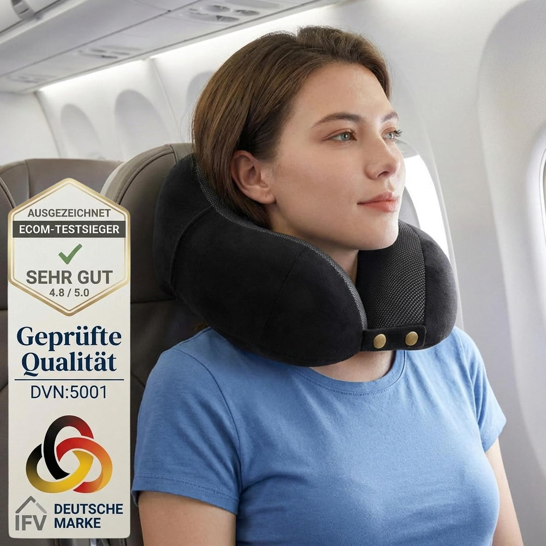 AIRTH Premium Reise-Nackenkissen – Ergonomisches Nackenhörnchen aus Memory-Schaum | Samtweich, kompa