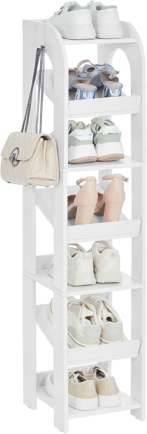 Hzuaneri Vertikales Schuhregal, 7 Ebenen Schmale Schuhregale, Holz-Schuh-Organizer Für Schrank, Eing