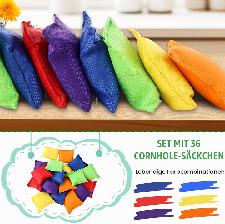 36 Stück Cornhole Säckchen, 6 Farben Wurfsäckchen, 7 x 7cm Nylon Sitzsack Werfen, Cornhole Sitzsack-