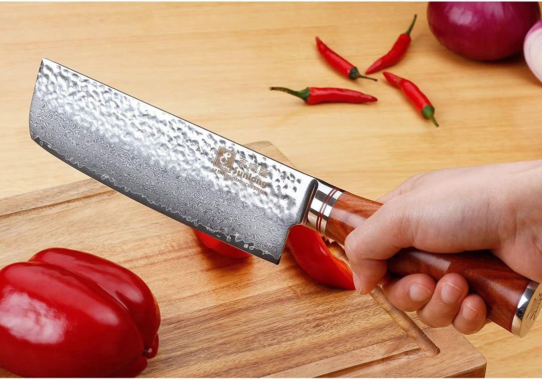 Sunlong VG10 - Acciaio Damasco, coltello Nakiri per verdure/Coltello Usuba da cuoco per verdure con