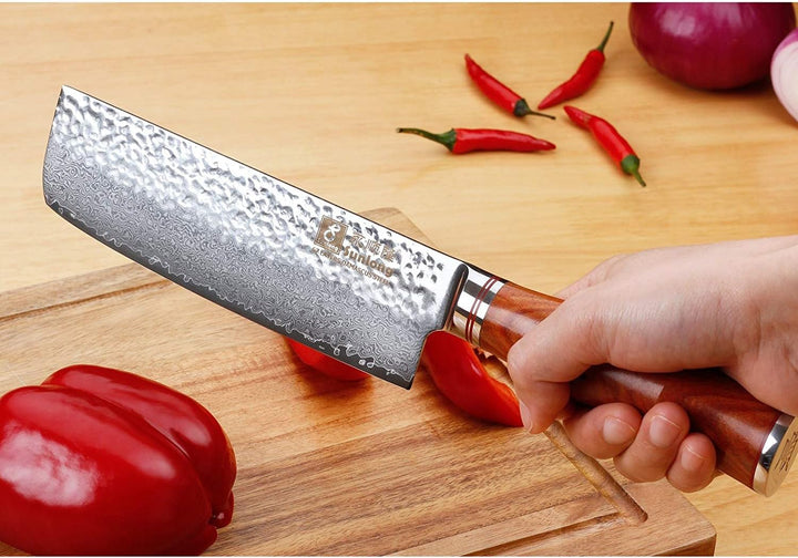 Sunlong VG10 - Acciaio Damasco, coltello Nakiri per verdure/Coltello Usuba da cuoco per verdure con