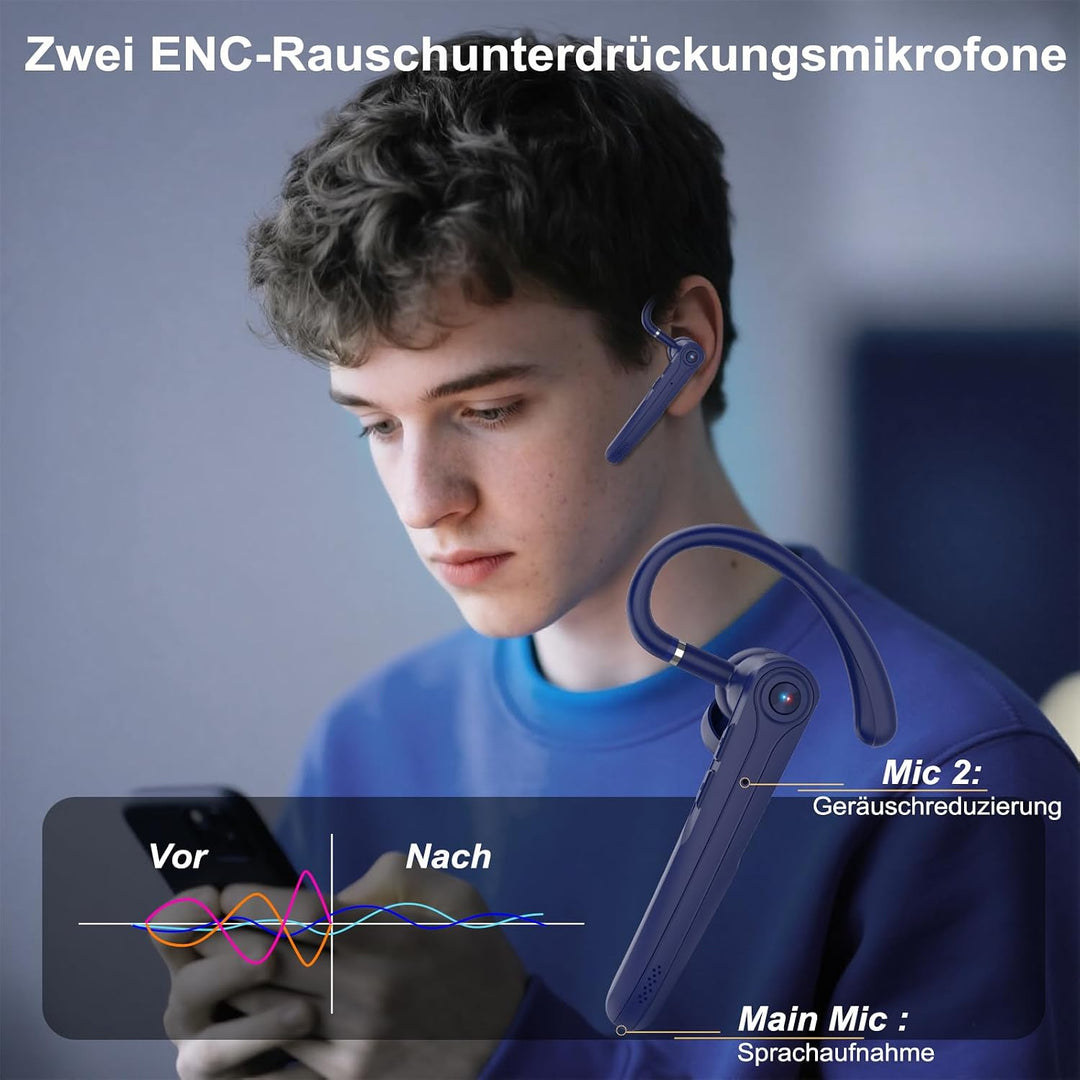Bluetooth Headset V5.4 Wireless Freisprech Telefon mit CVC 8.0 und ENC Dual Mikrofon, Bluetooth Ohrh