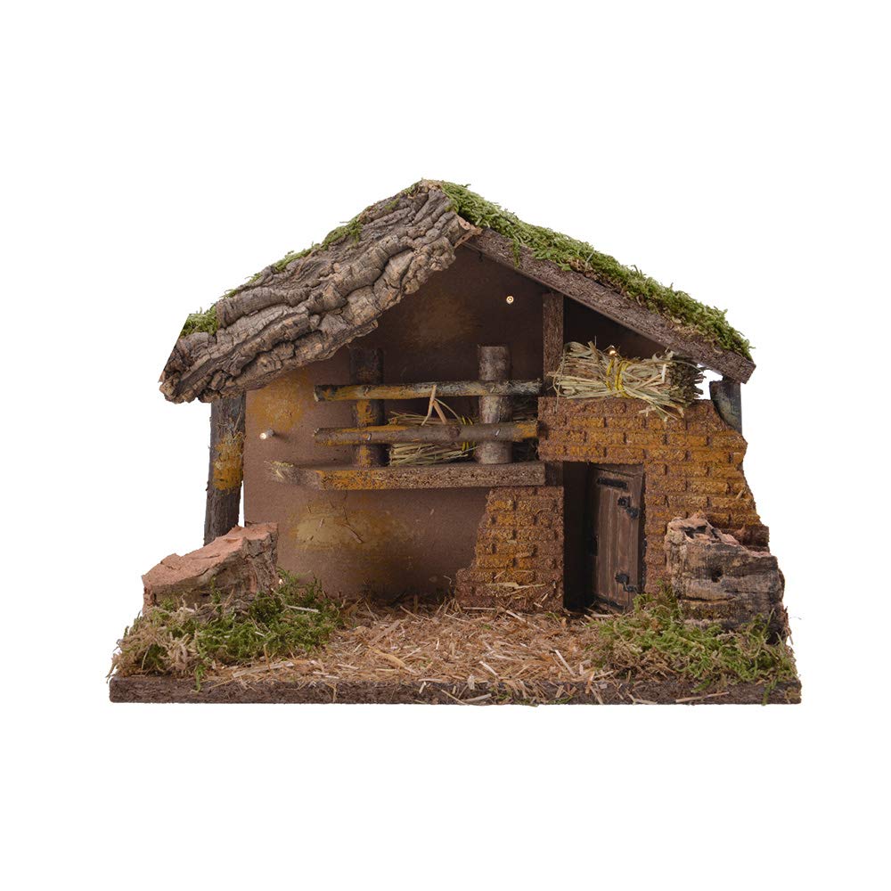 Decoris 72276 Krippenhaus mit LED und Moos, 30 x 17 x 21 cm