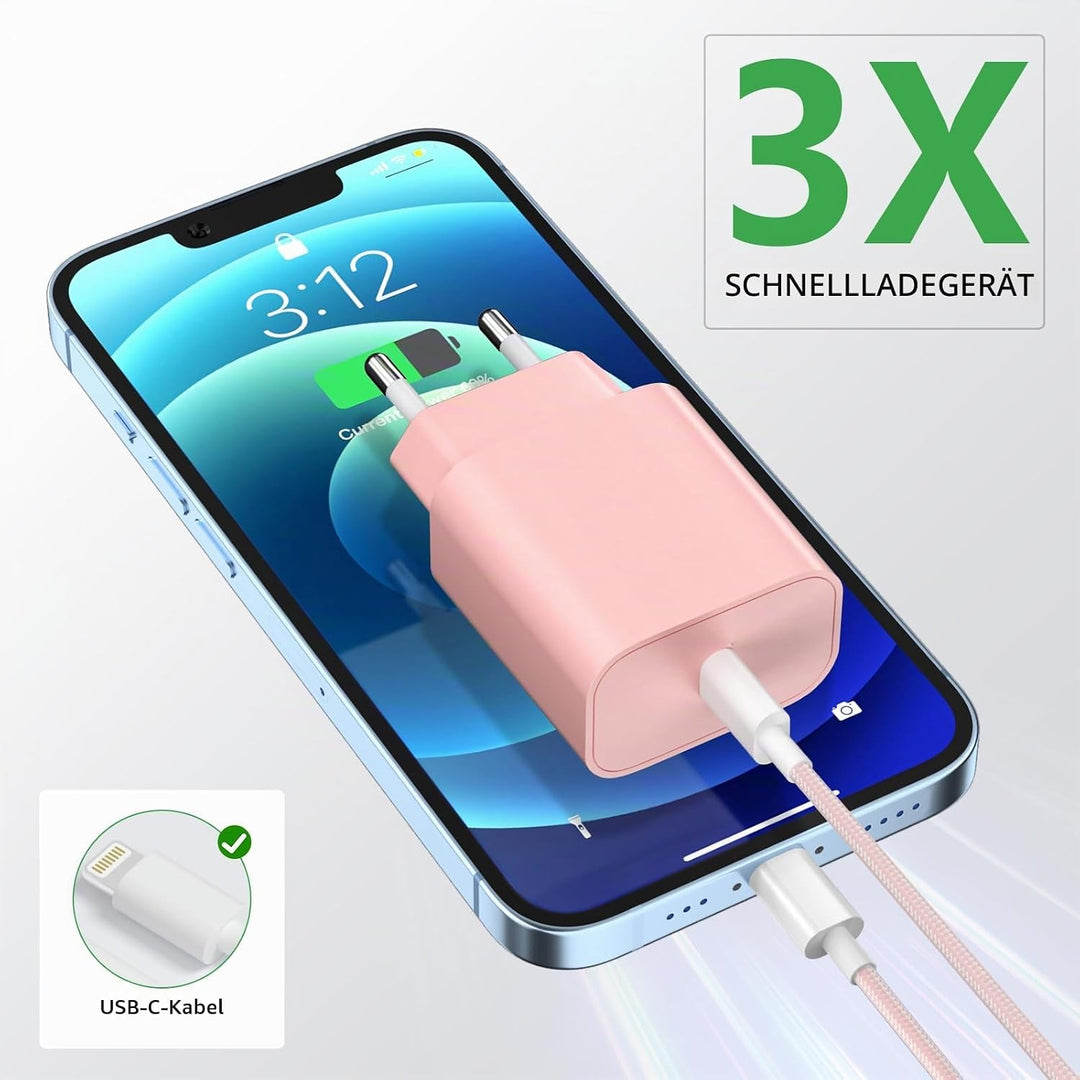 20W USB C Schnellladegerät mit 2M Lighting Ladekabel für iPhone 14/13 2Pack Rosa+Grün, Rosa+Grün