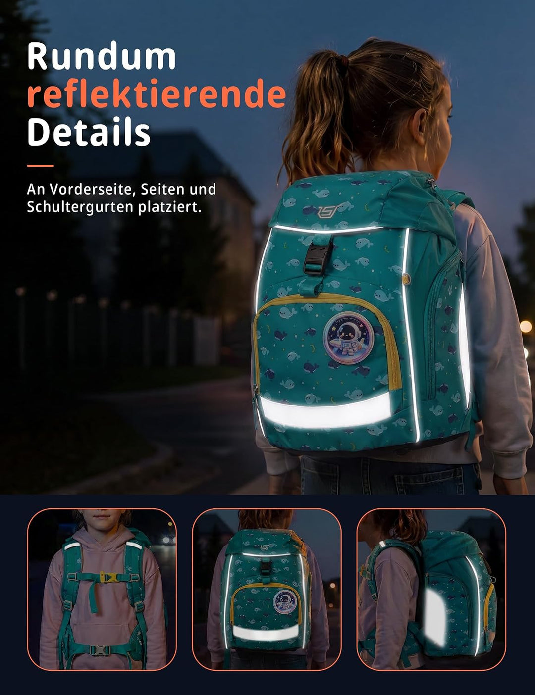 SKYSPER Schulranzen-Set 5-teilig, Schulrucksack Ergonomischer Tragesystem Ozean, Ozean