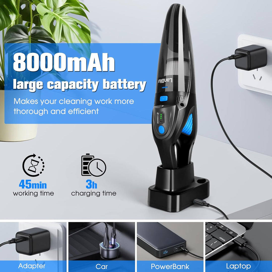 Handstaubsauger Akku Testsieger mit Ladestation &amp; LED Beleuchtung, 25000Pa Kabelloser Handstaubsauge