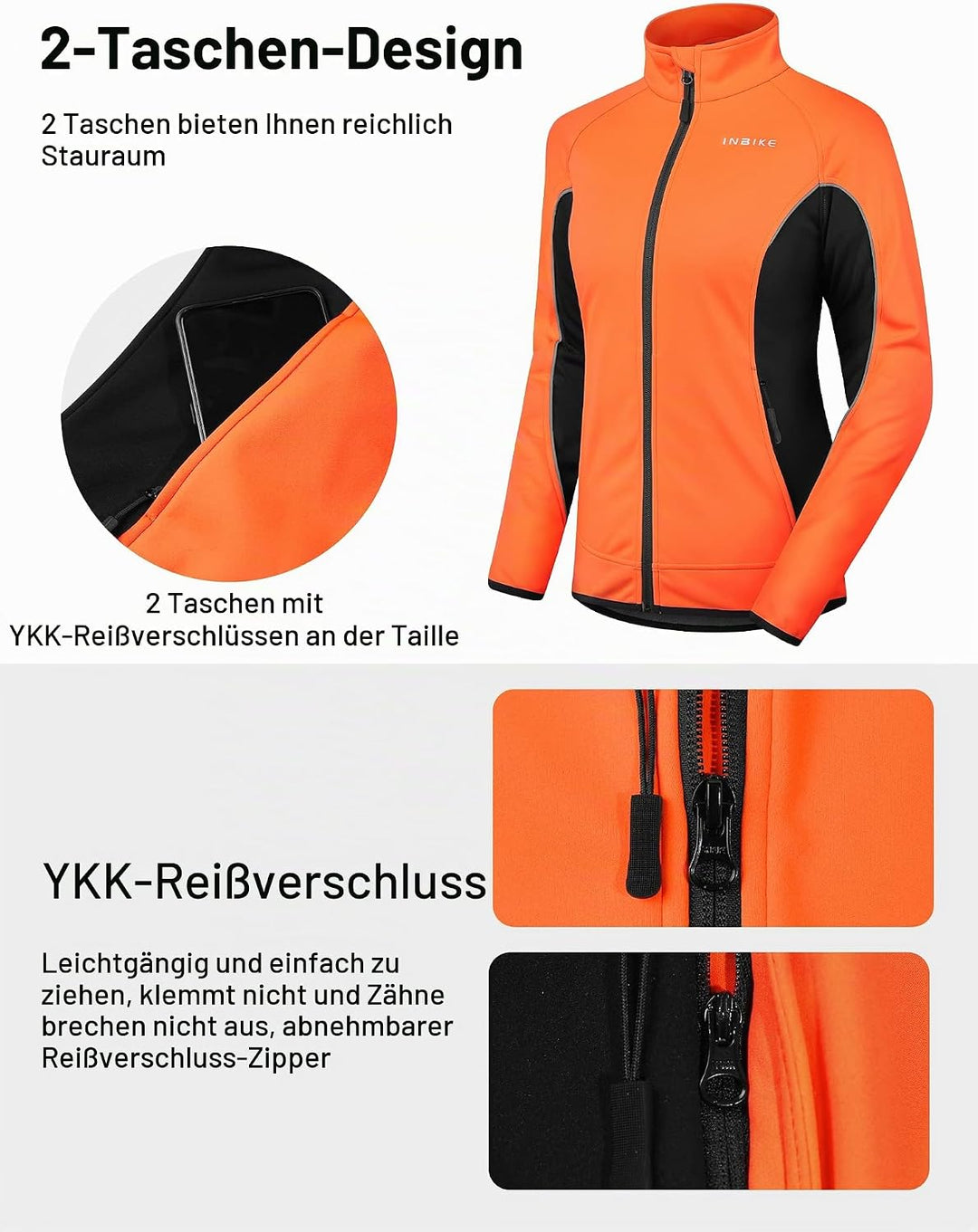 INBIKE Fahrradjacke Damen Winter Thermo Reflektierend Wasserabweisend Winddicht Atmungsaktiv Radjack