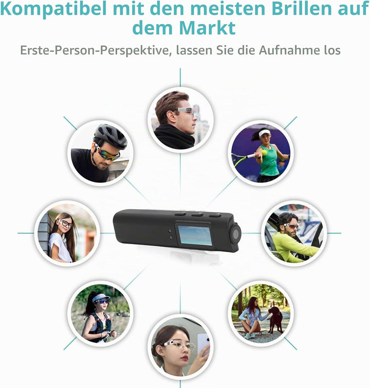 Clip-on-Kamera für Brillen, 2,7K 30fps HD 110° Weitwinkelbrille, FPV-Sportkamera mit 0,96-Zoll-Displ