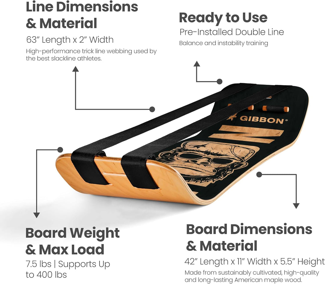 GIBBON SlackBoard Plus - 2-in-1 Slackline Balance Board für Erwachsene - Workout Equipment Home Gym