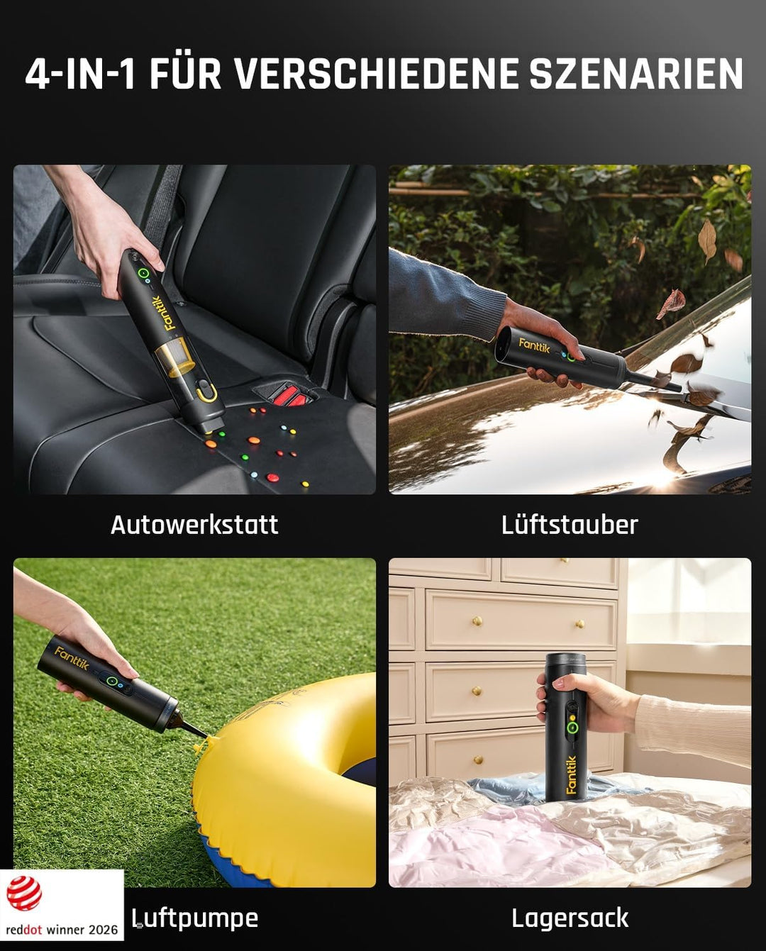 Fanttik Slim V10 Apex Kabelloser 4-in-1 Auto &amp; Mini-Handstaubsauger mit 19000 Pa Saugkraft, Smarter
