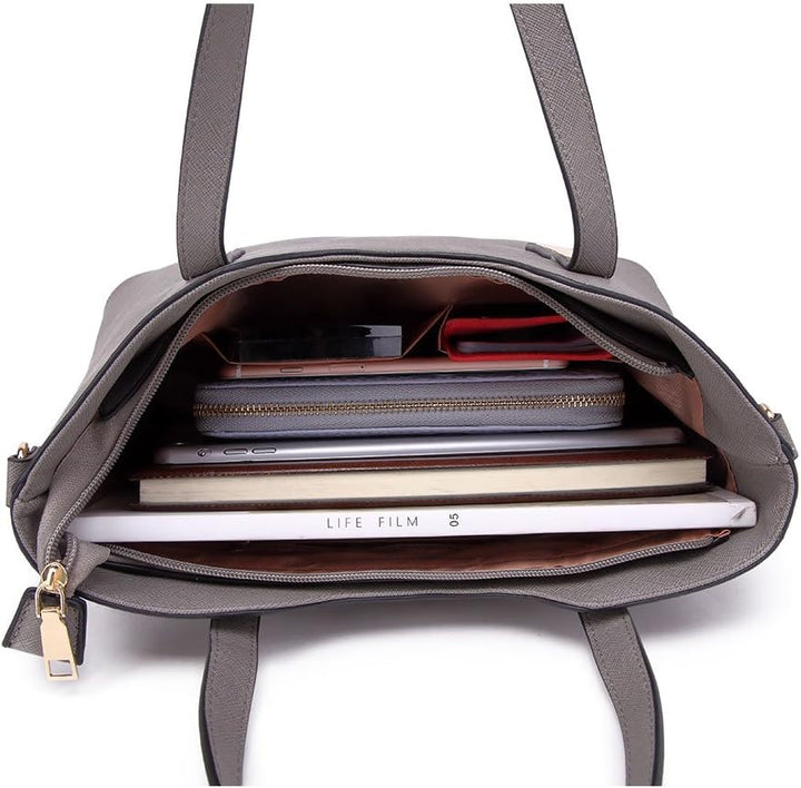 Miss Lulu Henkeltasche Damen Tasche 2 tIg. Shopper Reise Schultertasche,Grau, Grau