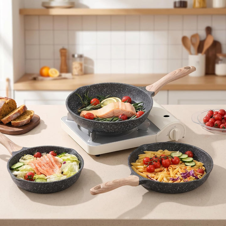 JEETEE Bratpfanne 28 cm, Pfanne Induktion mit Antihaftbeschichtung, Granitpfanne Kochgeschirr Omelet