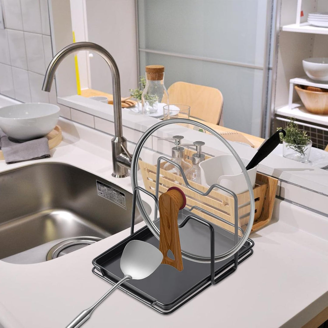 Pot Lid Organizer, Plates Rack Stand, 7.48x6.22x5.12 Inches Rustproof Shelf Holder, Space Saving Kit