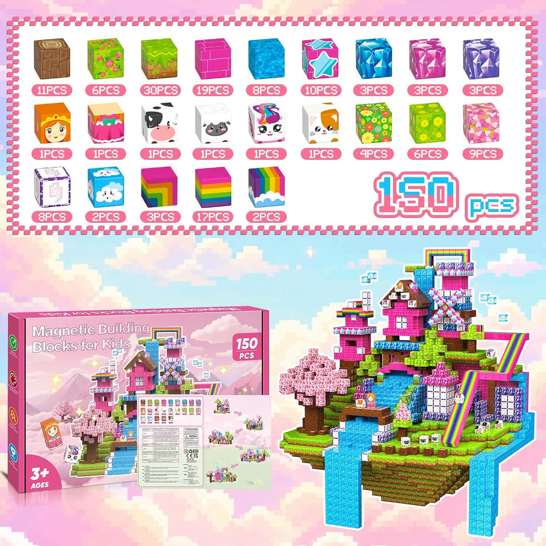 Magnetische Bausteine, 150 PCS Magnetbausteine Kinder Spielzeug ab 3 Jahre Geschenk Mädchen 3 4 5 6