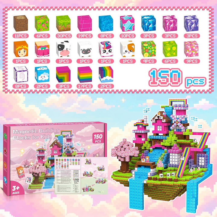 Magnetische Bausteine, 150 PCS Magnetbausteine Kinder Spielzeug ab 3 Jahre Geschenk Mädchen 3 4 5 6