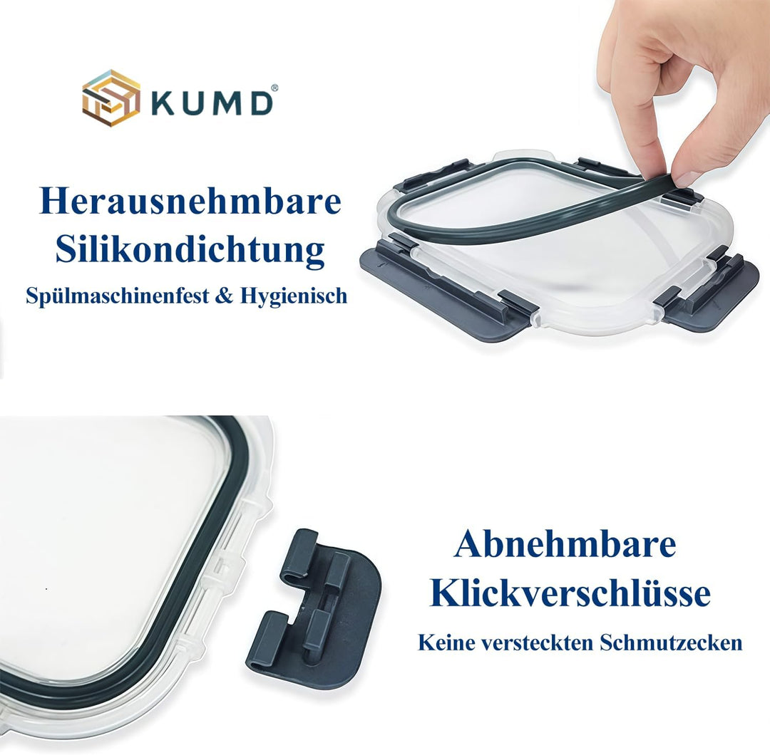 KUMD Vorratsdosen Glas mit Deckel 8er Set (16-teilig) Borosilikatglas Frischhaltedosen für Mikrowell