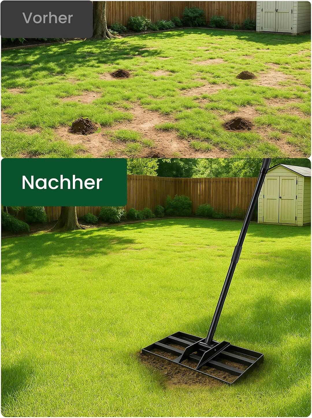 Lawn Levelling Rake 90 x 30 x 190cm, Rasenrechen Garden Grass Squeegee Sand Rakel Tool Scarifier wit
