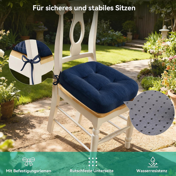 Codi Sitzkissen 40x40×8 cm 4er Set, Extra Dicke, Bequeme Stuhlkissen mit wasserabweisendem Bezug – W