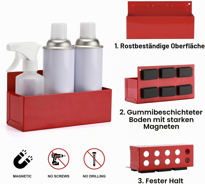 CASOMAN 2PCS Magnetic Aerosol Spray Can Holder, Red &amp; Black, Magnet Toolbox Bottle Holder, Wall Moun