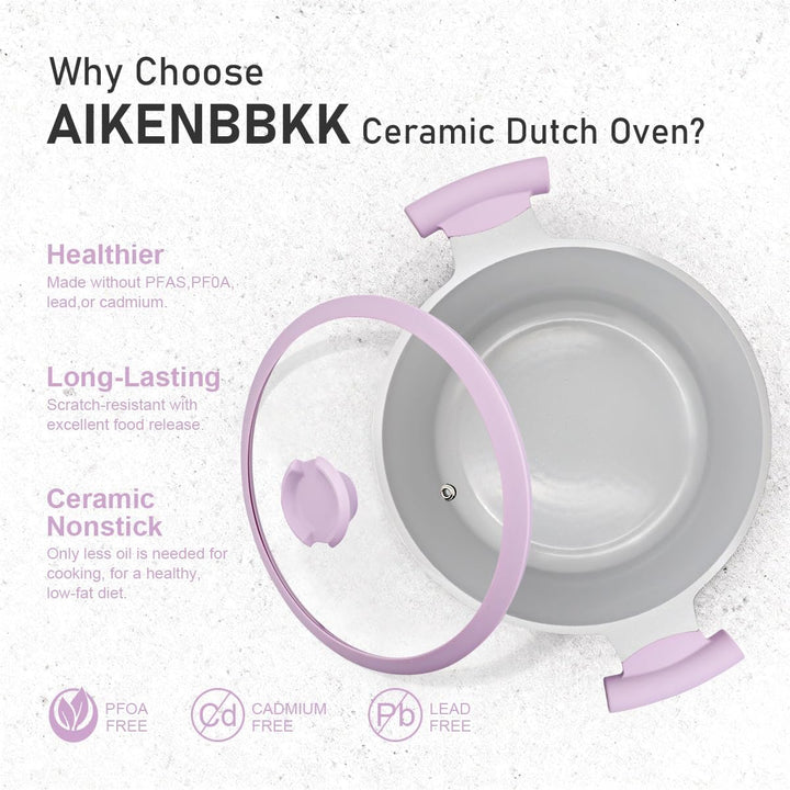 AIKENBBKK Kochtopf 24cm mit Deckel, 5L Anthaft Aluminium Schmortopf- Lila Lila 24 cm-mit Deckel, Lil