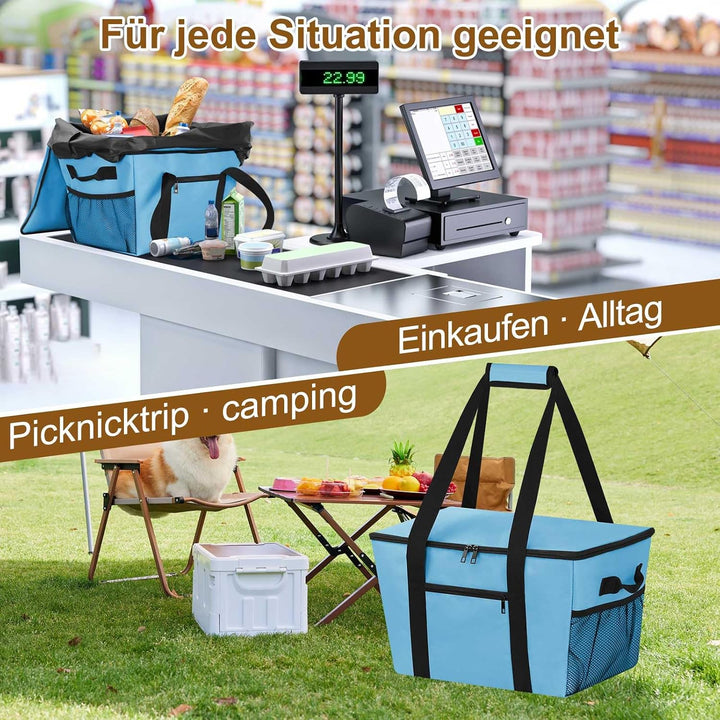 Kühltasche 30L, Gross Einkaufstasche Faltbar Thermotasche Dauerhaft Isoliertasche Picknicktasche Gef