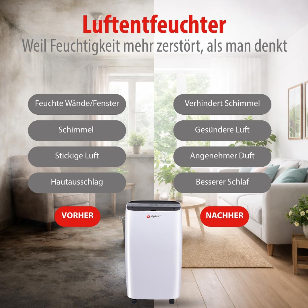 alpina Luftentfeuchter Elektrisch - Raumentfeuchter 220W - Räume bis zu 100M³ - Extra Leise 46dB - E