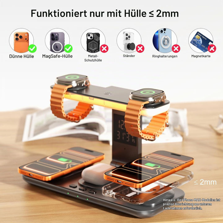 7‑in‑1 Multi Ladestation für Apple Watch Ladestation Mehrere Geräte Apple Mattschwarz, Mattschwarz