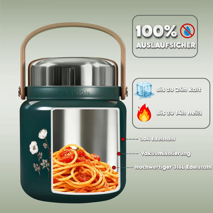 650ml Thermobehälter für Essen - Premium 316 Edelstahl Speisegefäss mit Löffel - Auslaufsicherer War
