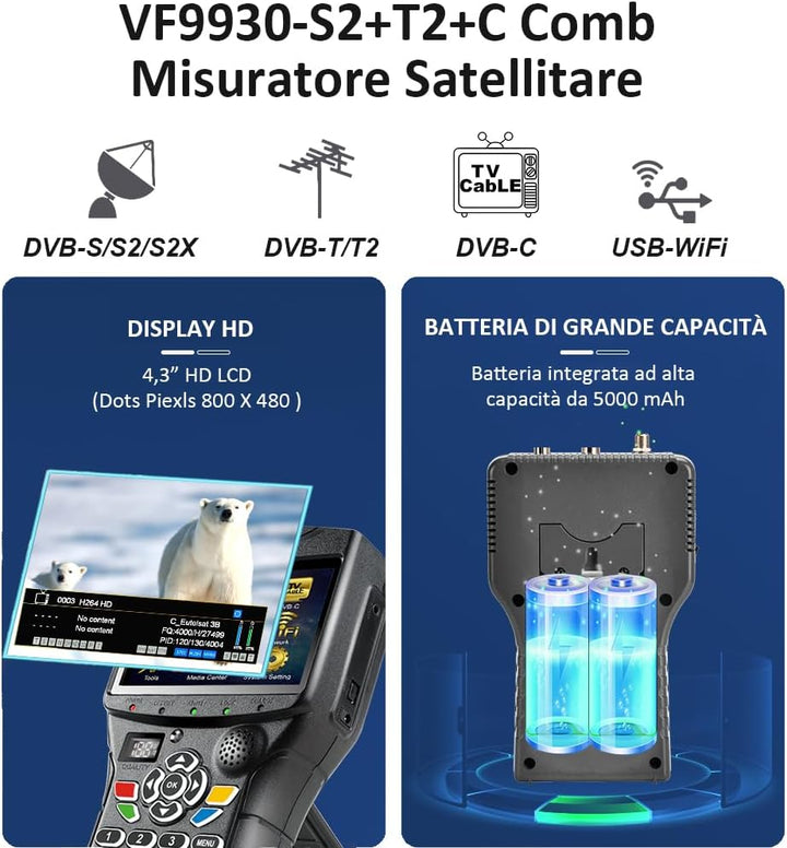 VF9930 Sat Finder Satfinder Digital satelliten Finder DVB-S2/S/T2/T/C 4,3" LCD Exakten Justierung Ih