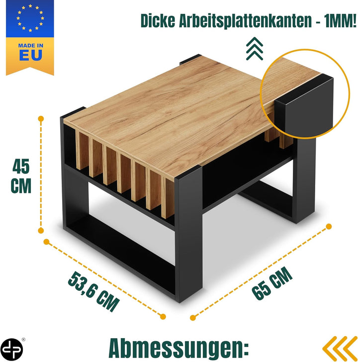 defiPad® Couchtisch mit Stauraum | 65CM Breite Kaffeetisch mit Lammelas | Modern Wohnzimmertisch Eic