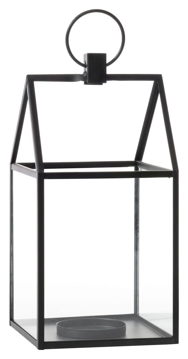 Laterne - 14 x 28,5 cm - Schwarz matt - Eisen - Glas - mit Griff