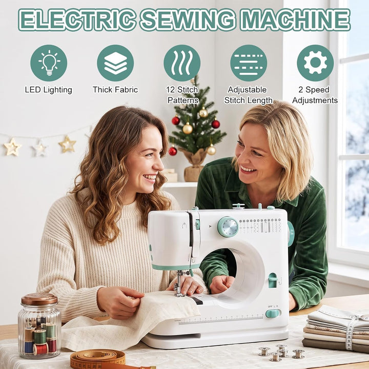 Nähmaschine für Anfänger und Kinder, Qoosea 12 Stichmuster Overlock Nähmaschine Einfach zu Bedienen,