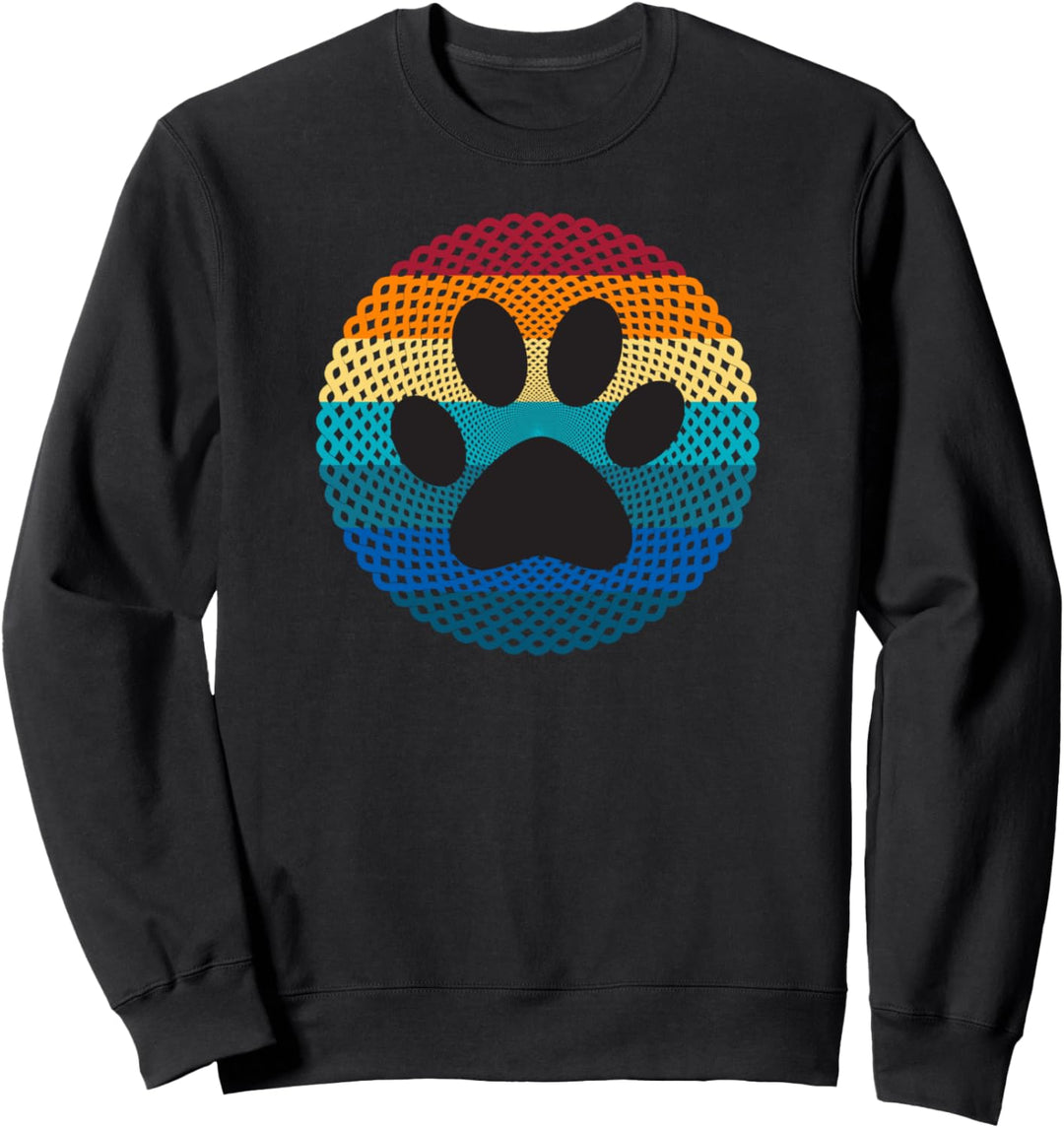 Hundepfoten im Retro-Stil, spiralförmig, Regenbogenfarben Sweatshirt