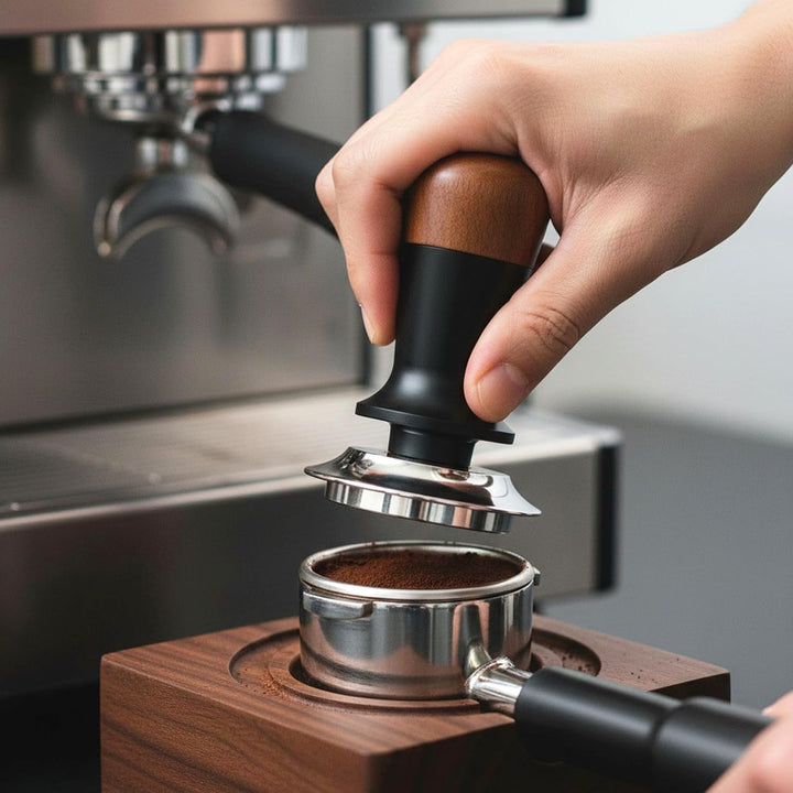 Espresso Tamper Walnussholz Selbstnivellierend 53mm