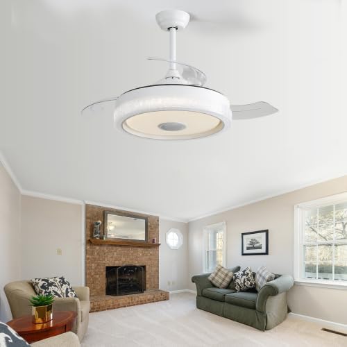 Deckenventilator 42 Zoll Weiss mit RGB LED &amp; Lautsprecher, APP Steuerung