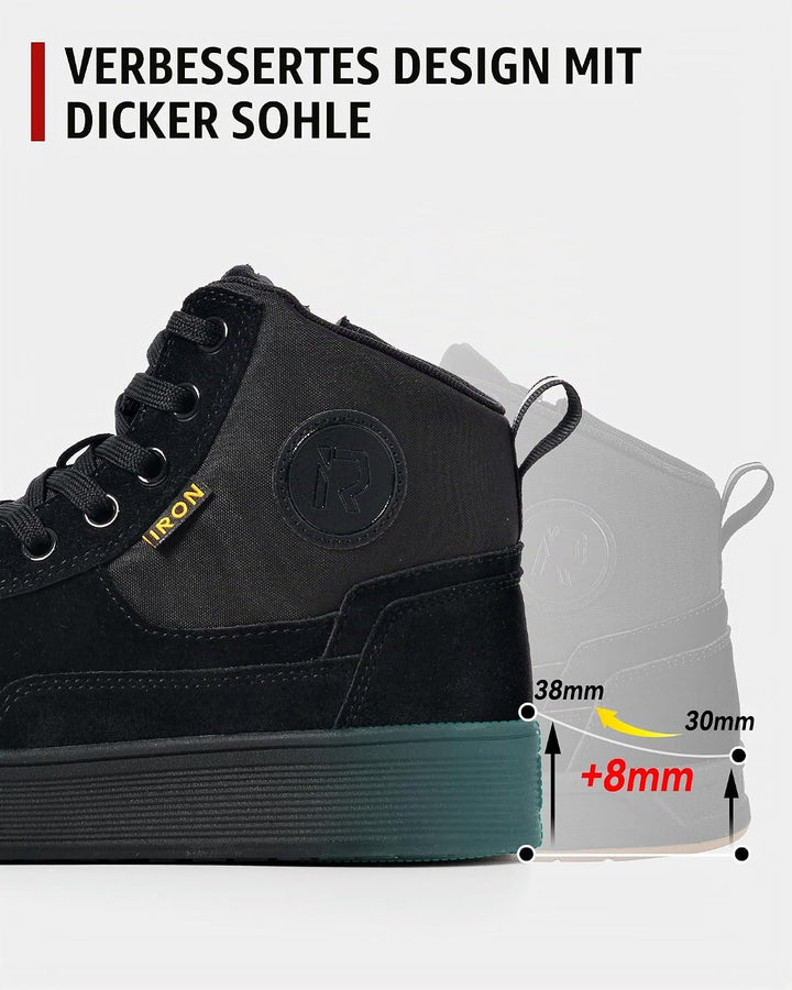 RIDEIRON Motorradschuhe Herren Damen Motorradstiefel CE-geprüft Schwarz 44 EU, Schwarz 44 EU