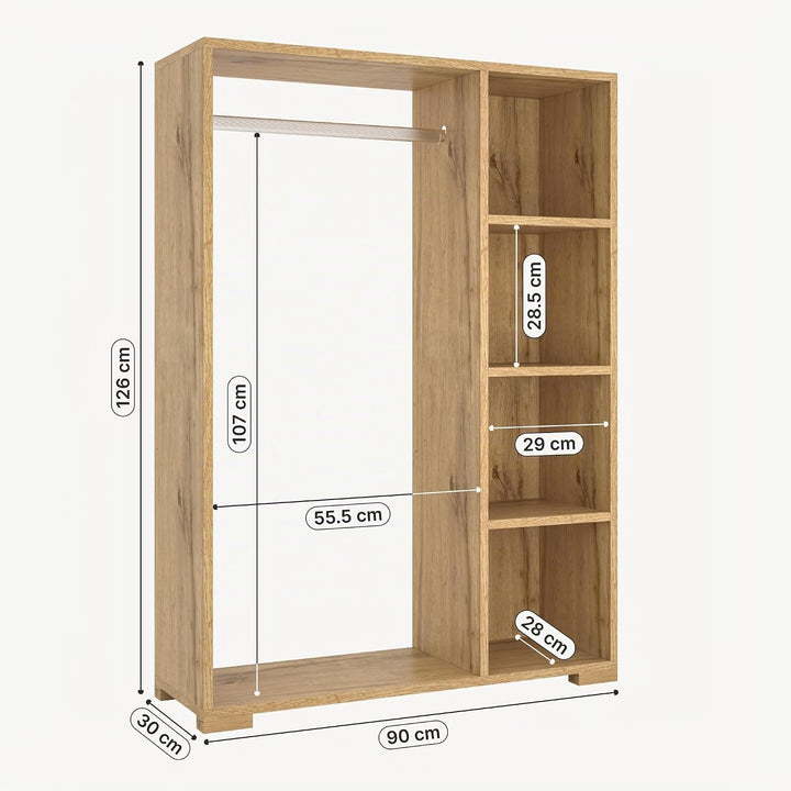 [en.casa] Kleiderschrank Nesbyen Eichenoptik 126 x 90 x 30 cm, Eiche