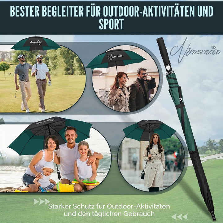NINEMAX Golf Regenschirm Gross Sturmfest XL/XXL,Grosser Regenschirm Sturmfest | Stabil Golfschirm Gr