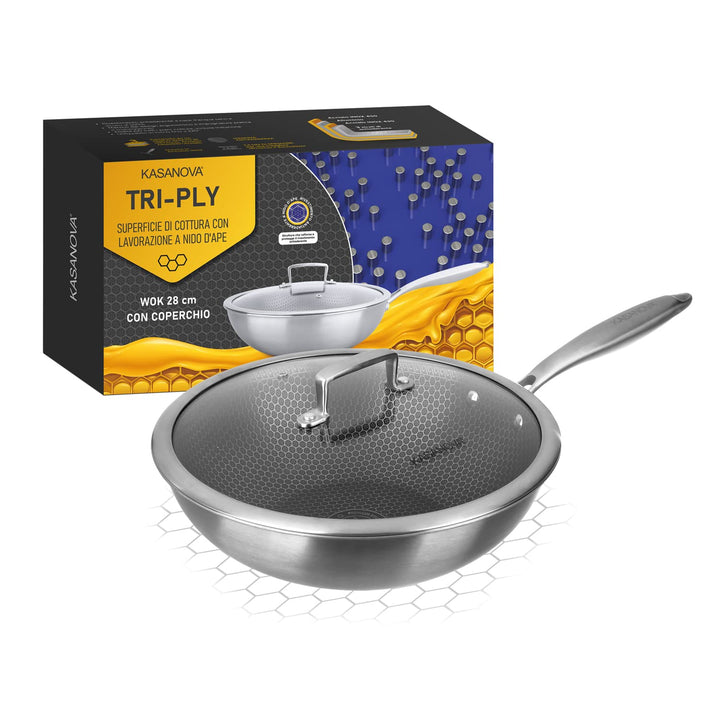 Kasanova Dreilagiger Wok 28 cm mit 3-lagigem Deckel, Neutrum
