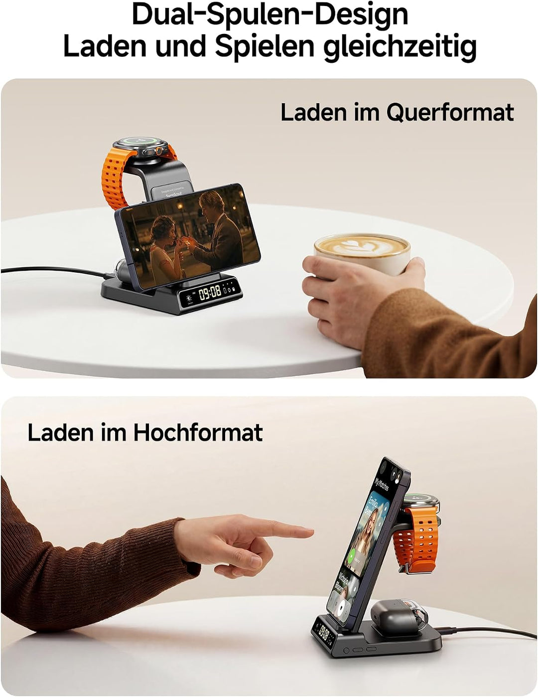Induktive Ladestation für Samsung S25 Ultra, 3 in 1 Wireless Charger für Samsung Galaxy Watch 8/Ultr