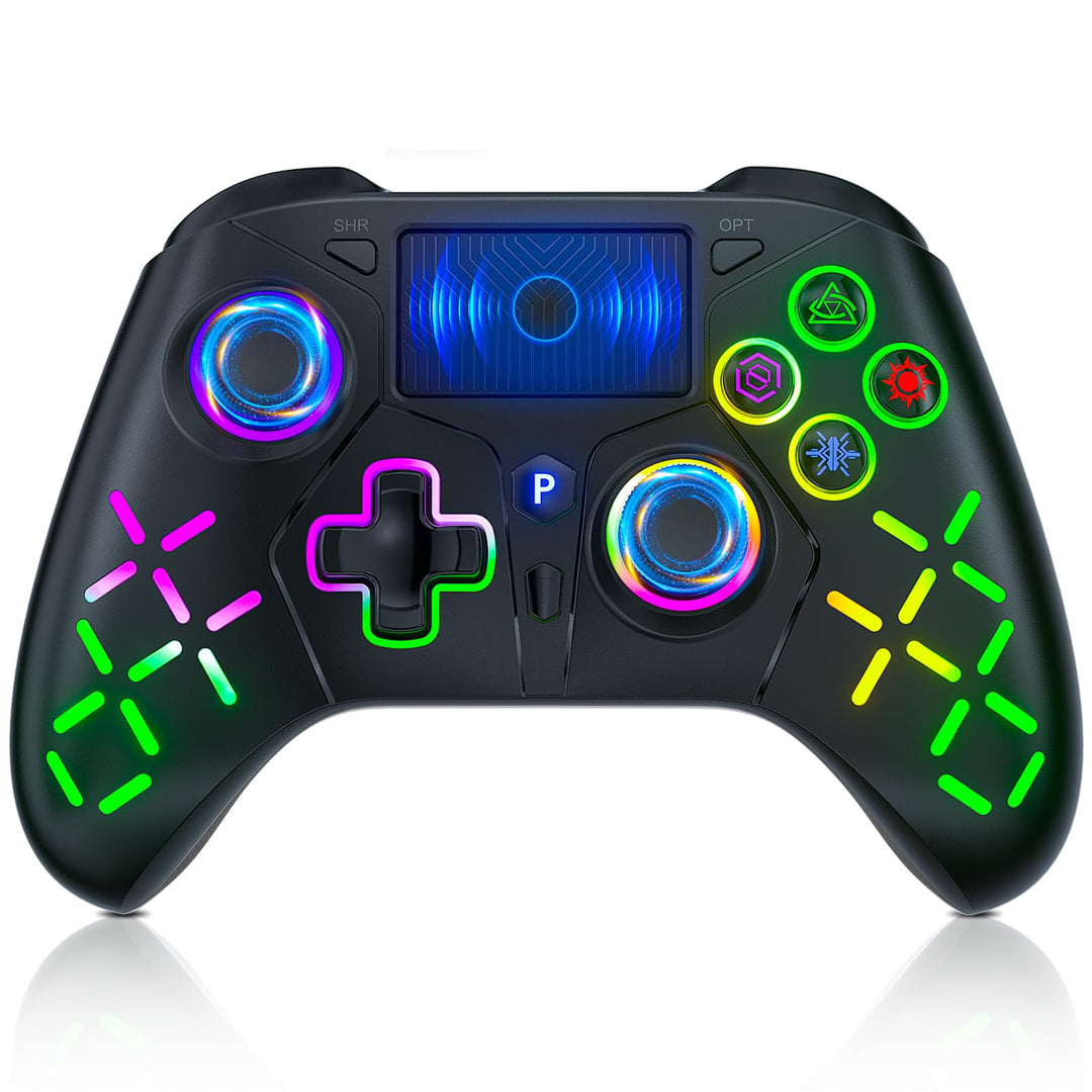 Bonacell RGB Wireless Controller für Ps5/PC/P4, Motor-Vibration/6-Achsen-Sensor/Turbo/3,5-mm-Audiobu