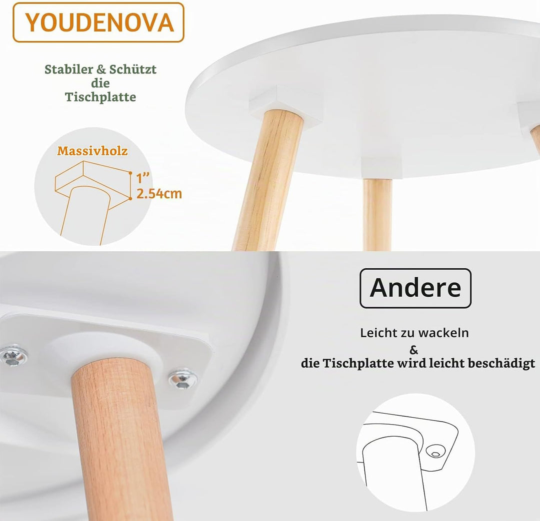 YOUDENOVA Beistelltische Holz, Couchtisch rund, Ø42x52cm, Wohnzimmertisch, Nachttisch mit Tablett, S